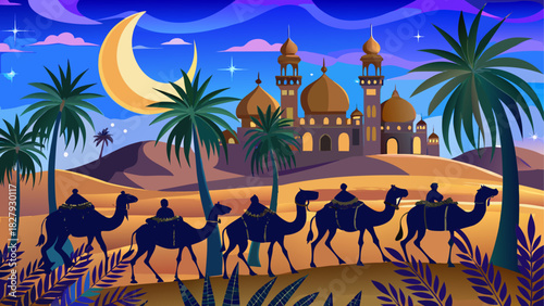 Ramadan Kareem Background Islamic lanterns glowing
moon and star crescent
