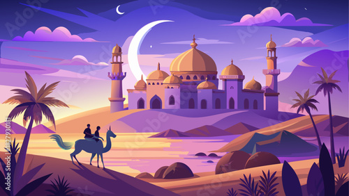 Camel ride to the mosque under the crescent moon