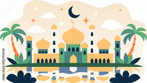 Ramadan Kareem Background Islamic lanterns glowing
moon and star crescent
