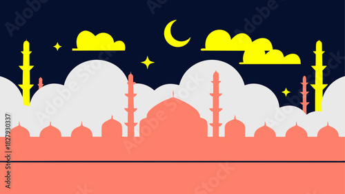 Ramadan Kareem Background Islamic lanterns glowing
moon and star crescent
