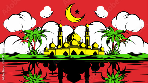 Ramadan Kareem Background Islamic lanterns glowing
moon and star crescent
