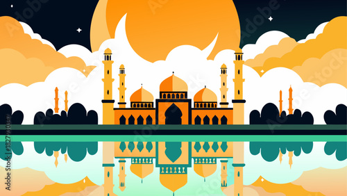 Ramadan Kareem Background Islamic lanterns glowing
moon and star crescent
