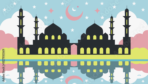 Ramadan Kareem Background Islamic lanterns glowing
moon and star crescent
