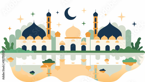 Ramadan Kareem Background Islamic lanterns glowing
moon and star crescent
