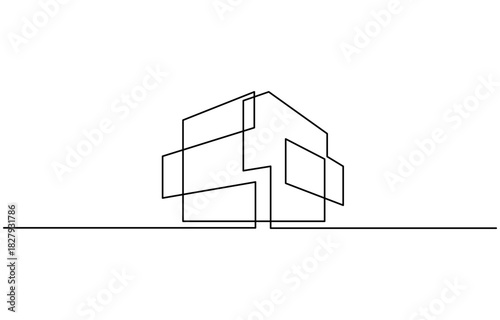 Continuous One Line Drawing of Home Icon Modern House Illustration. Isolated on transparent background