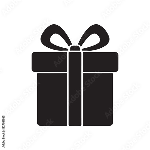 Black Gift Box Icon Vector: Present Wrapped with Ribbon and Bow Silhouette Graphic - Birthday, Christmas, Surprise, Celebration, and Holiday Giving Symbol Element
