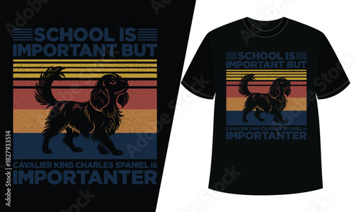Cavalier king charles spaniel dog silhouette retro graphic design with humorous quote
