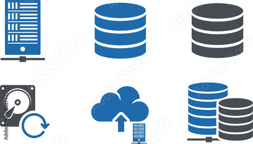 Digital data storage and cloud computing icons representing data management and transfer