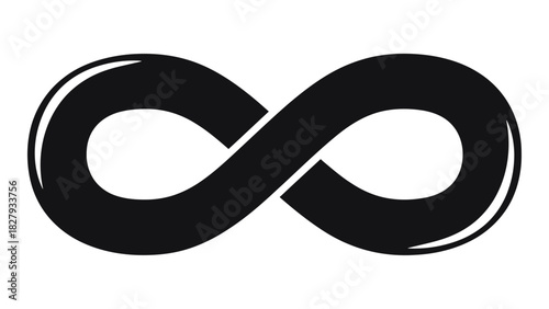 Black bold infinity symbol icon representing endlessness, limitlessness, and everlasting concepts, graphic illustration