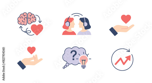 Illustrations representing connection, empathy, problem-solving, and growth in relationships