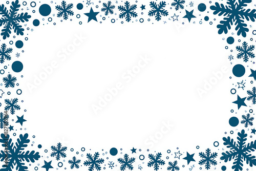 Festive blue snowflake and star border with white copy space