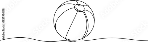 One continuous line drawing of a beach ball, minimalist summer holiday concept with a single fluid stroke art on bright white background. Vector, illustration