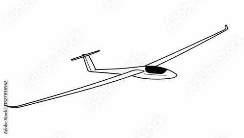 Black and white drawing of a glider aircraft in flight artistic representation aviation technology soaring adventure