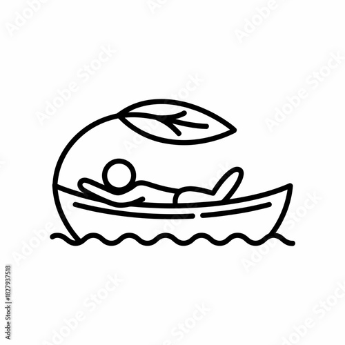 Relaxing Boat Trip Icon Design with Leaf Sunshade and Calm Waters Simple Vector Illustration for Wellness Concept