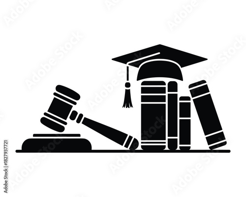 Legal education and knowledge with books gavel and graduation cap illustration