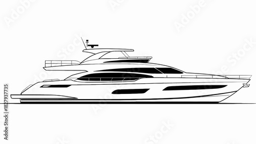 Sleek and Modern Yacht Illustration Side View Luxury Watercraft Vessel Transportation Maritime Design Nautical Theme White Background Art
