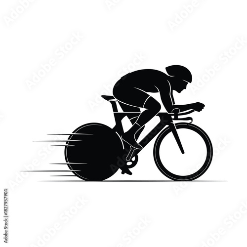 Time Trial Biker Silhouette Vector Fast Cycling Speed Racer Triathlon Road Bike Aerodynamic Position Sport Activity Competition Athlete Performance Ride