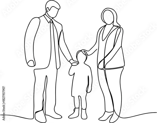 Continuous line drawing of a family together