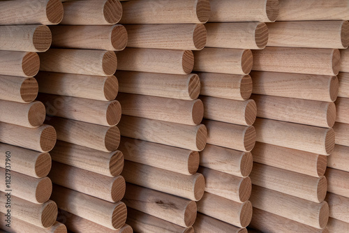 Worked wood cut into tubes with clean wood texture