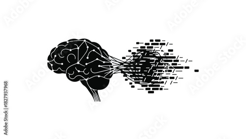 Abstract illustration of a stylized brain processing information and data.