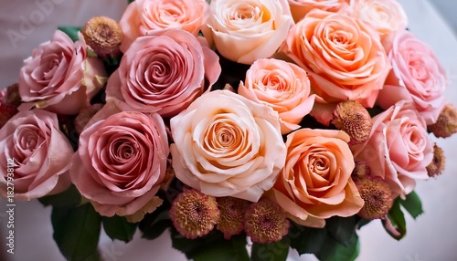 Pink And Peach Roses Forming Beautiful Floral Bouquet