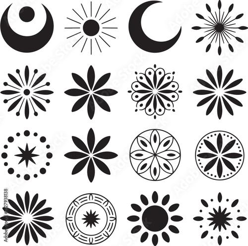 Celestial bodies moon and sun with floral patterns vector illustration