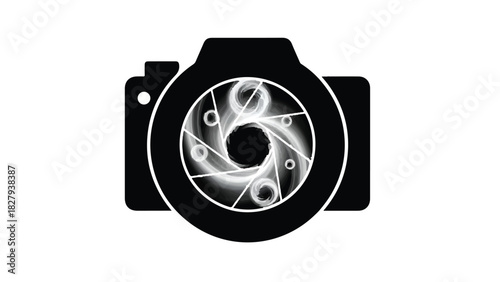 Abstract camera lens aperture graphic symbolizing focus and creativity