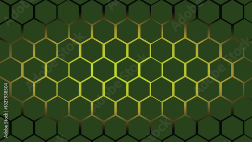 Green Hexagonal Grid with Golden Yellow Gradient abstract