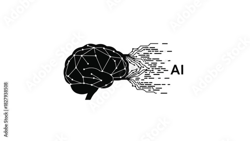 Abstract representation of artificial intelligence emerging from a human brain.