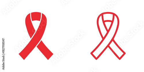 Simple red awareness ribbon icon vector illustration design. world aids day campaign. Outline and solid version.