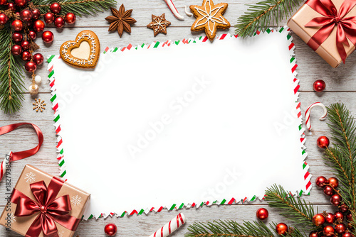 Festive christmas border with blank space for text and decorations