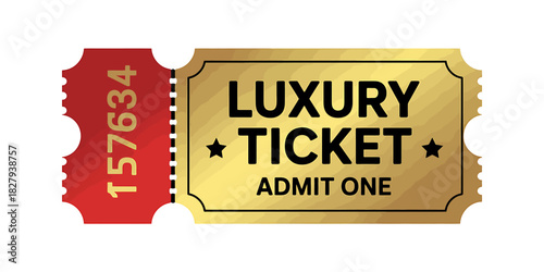 Golden luxury ticket with unique serial number and star emblem.