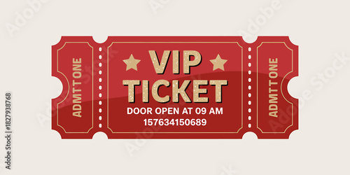 Red vip event ticket, exclusive access pass illustration