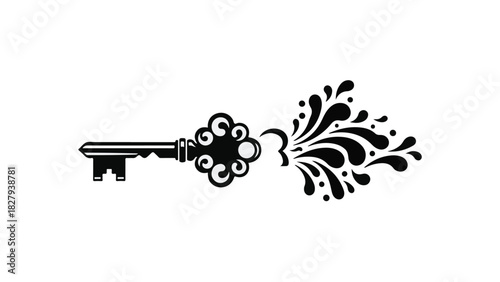 Ornate key unlocking a burst of creative energy and ideas