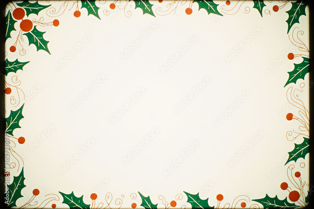 Fototapeta premium Festive christmas holly border with blank center for text
