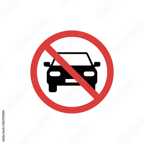 No entry for cars sign on white background, prohibition symbol.