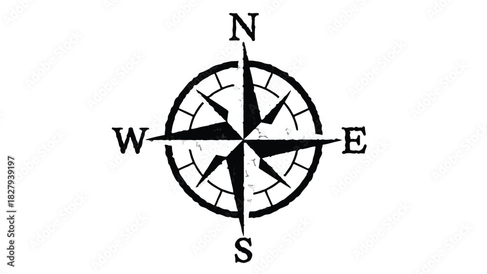 Obraz premium Classic compass rose graphic indicating cardinal directions for navigation and exploration.