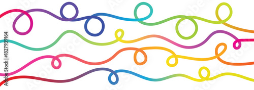 Swirl Color Gradient Lines. Vector Abstract Seamless Rainbow Ribbons. 3D Curve Swirl Strokes. Flowing Lines Graphic Design.