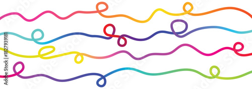 Swirl Color Gradient Lines. Vector Abstract Seamless Rainbow Ribbons. 3D Curve Swirl Strokes. Flowing Lines Graphic Design.