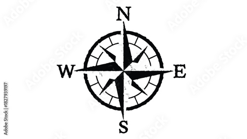 Classic compass rose graphic indicating cardinal directions for navigation and exploration.