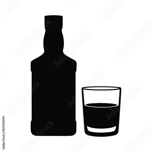Whiskey bottle and glass icon collection of alcohol drink symbols vector illustration of liquor bottle and glass