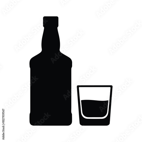 Whiskey bottle and glass icon collection of alcohol drink symbols vector illustration of liquor bottle and glass