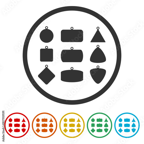 Set of dog tag id badges. Set icons in color circle buttons