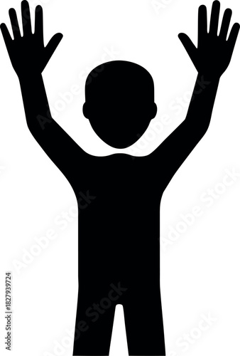 Black Silhouette High-Five Pose with Raised Arms and Simplified Human Figure