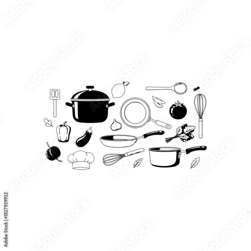 Kitchen utensils and ingredients