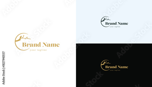 Elegant Crescent Moon Logo with Tree Branch in Minimal Line Art