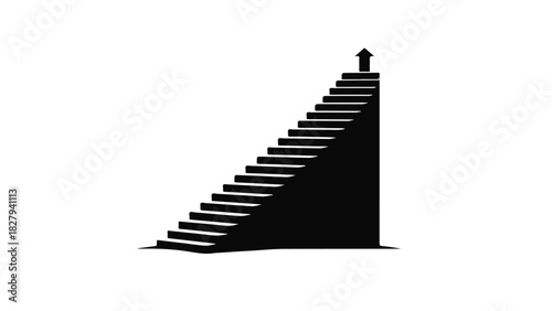 Silhouette of a single figure ascending a dark staircase towards a bright light