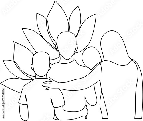 Family love and support minimal line art