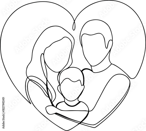 Family love heart single line drawing design