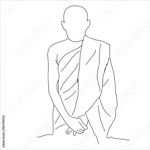 monk line art. Continuous line drawing of monks, Buddhism, alms, offering alms, 